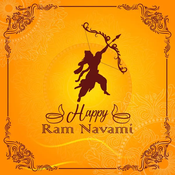 stock vector Happy Ram Navami cultural Banner Hindu festival vertical post wishes celebration card Ram Navami celebration background and Ram Navami Greetings Yellow Background Indian Hinduism Festival Social Media Banner