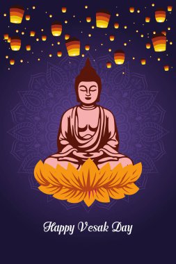  Flat vesak Günü illüstrasyon festivali sosyal medya paylaşımı ve vesak günü Banner 'ı kutluyor