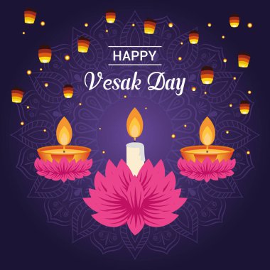  Flat vesak Günü illüstrasyon festivali sosyal medya paylaşımı ve vesak günü Banner 'ı kutluyor