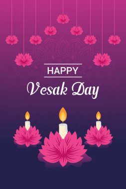  Flat vesak Günü illüstrasyon festivali sosyal medya paylaşımı ve vesak günü Banner 'ı kutluyor