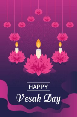 Flat vesak Günü illüstrasyon festivali sosyal medya paylaşımı ve vesak günü Banner 'ı kutluyor