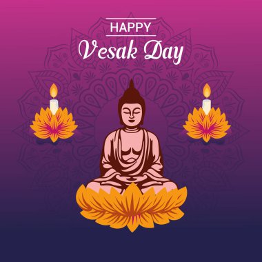 Flat vesak Günü illüstrasyon festivali sosyal medya paylaşımı ve vesak günü Banner 'ı kutluyor