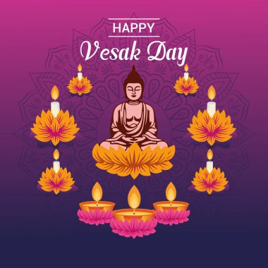 Flat vesak Günü illüstrasyon festivali sosyal medya paylaşımı ve vesak günü Banner 'ı kutluyor
