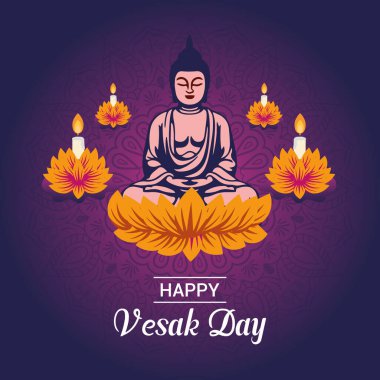 Flat vesak Günü illüstrasyon festivali sosyal medya paylaşımı ve vesak günü Banner 'ı kutluyor