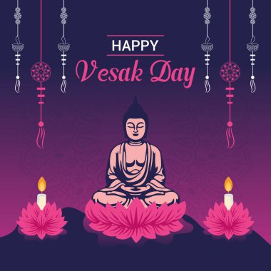 Flat vesak Günü illüstrasyon festivali sosyal medya paylaşımı ve vesak günü Banner 'ı kutluyor