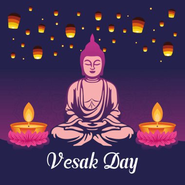 Flat vesak Günü illüstrasyon festivali sosyal medya paylaşımı ve vesak günü Banner 'ı kutluyor