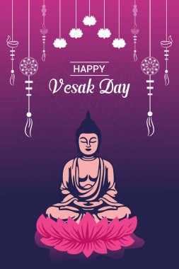 Vesak Günü illüstrasyon festivali için düz dikey poster şablonu sosyal medya paylaşımı ve vesak günü Banner 'ı kutluyor