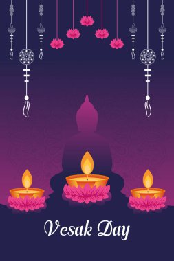 Vesak Günü illüstrasyon festivali için düz dikey poster şablonu sosyal medya paylaşımı ve vesak günü Banner 'ı kutluyor