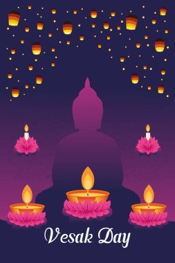 Vesak Günü illüstrasyon festivali için düz dikey poster şablonu sosyal medya paylaşımı ve vesak günü Banner 'ı kutluyor