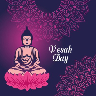 Vesak Günü illüstrasyon festivali için düz dikey poster şablonu sosyal medya paylaşımı ve vesak günü Banner 'ı kutluyor