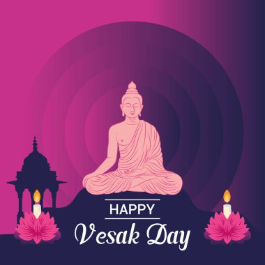 Vesak Günü illüstrasyon festivali için düz dikey poster şablonu sosyal medya paylaşımı ve vesak günü Banner 'ı kutluyor