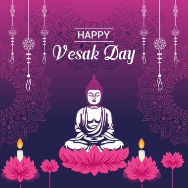 Vesak Günü illüstrasyon festivali için düz dikey poster şablonu sosyal medya paylaşımı ve vesak günü Banner 'ı kutluyor