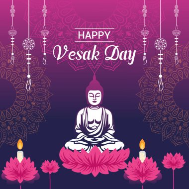 Vesak Günü illüstrasyon festivali için düz dikey poster şablonu sosyal medya paylaşımı ve vesak günü Banner 'ı kutluyor