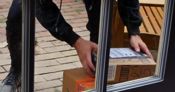 Thief Stealing Delivered Packages Home Front Steps — Stock Video