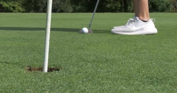 Lägga Golfboll Hålet Golfbana — Stockvideo