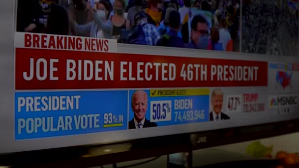 Televizyon Haberleri Joe Biden 2020 Abd Başkanlığı Seçimini Kazandığını Duyuruyor — Stok video