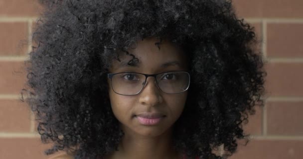Komoly Fiatal Fekete Lány Arca Közelről — Stock videók