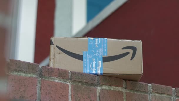Pudełko Amazon Skradzione Ganku Przez Złodzieja — Wideo stockowe