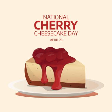 Ulusal vişneli kek günü. Cheesecake vektör çizimi. Cheesecake ve kiraz vektör tasarımı.