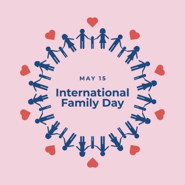 Uluslararası Aile Günü kutlama şablonu. Uluslararası Aile Günü vektör tasarımı ve aile küresi ve sevgi ile illüstrasyon. Aile aşk vektörü. Uluslararası olay için dünya vektörü. 