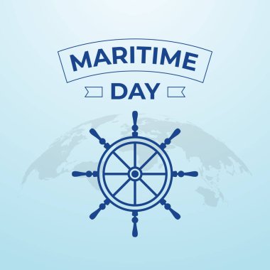 Ulusal Denizcilik Günü kutlama şablonu. Ulusal Denizcilik Günü vektör yanılsaması. Gemi tekerleği tasarımı. Gemi tekeri çizimi.