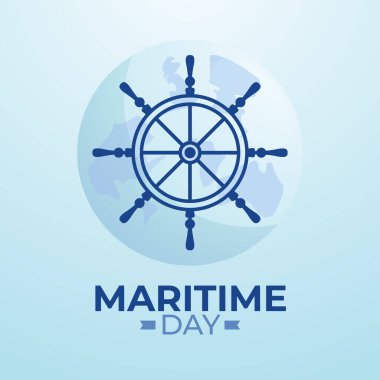 Ulusal Denizcilik Günü kutlama şablonu. Ulusal Denizcilik Günü vektör yanılsaması. Gemi tekerleği tasarımı. Gemi tekeri çizimi.