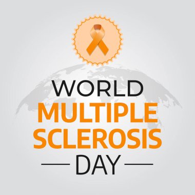 Kutlama için Dünya Çoklu Skleroz Günü tasarım şablonu. Dünya Çoklu Skleroz Günü için turuncu kurdele. turuncu kurdele tasarımı çizimi. düz kurdele.