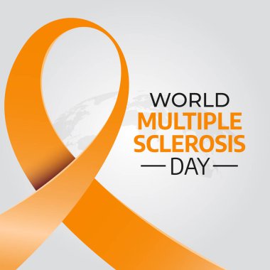 Kutlama için Dünya Çoklu Skleroz Günü tasarım şablonu. Dünya Çoklu Skleroz Günü için turuncu kurdele. turuncu kurdele tasarımı çizimi. düz kurdele.