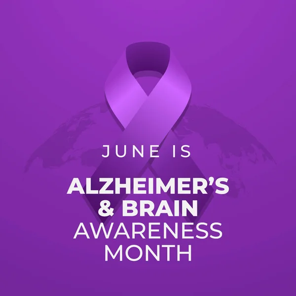 Kutlama için Alzheimer ve beyin farkındalığı ayı tasarım şablonu. Alzheimer ve beyin farkındalığı ayı. mor kurdele tasarımı. düz kurdele vektörü. 