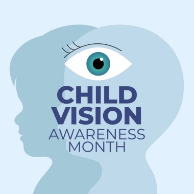 Kutlama için çocuk vizyonu farkındalığı ay tasarımı şablonu. Erkek ve kız siluet tasarımı. çocuk görme vektörü illüstrasyonu.