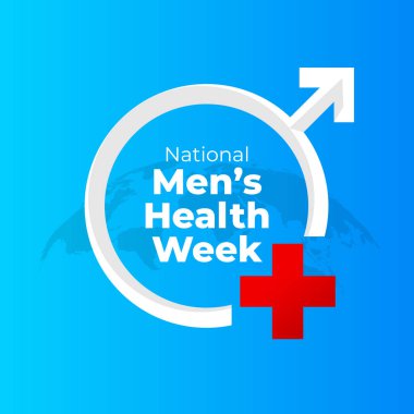 Ulusal Erkek Sağlık Haftası kutlama şablonu. Steteskop tasarımı. Kalp vektör çizimi. sağlıklı pankart tasarımı.