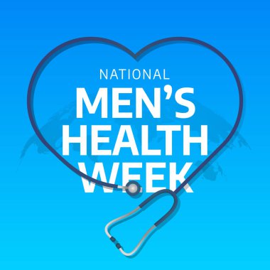 Ulusal Erkek Sağlık Haftası kutlama şablonu. Steteskop tasarımı. Kalp vektör çizimi. sağlıklı pankart tasarımı.