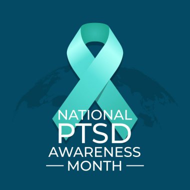 Travma sonrası stres bozukluğu tasarım şablonu ve kurdele. Farkındalık kurdele tasarımı. Kurdele vektör illüstrasyonu. PTSD başlık şablonu.