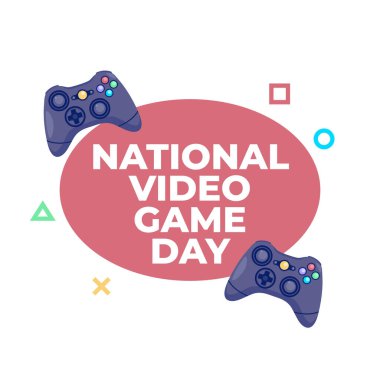 Kutlama için ulusal video oyunu günü vektör tasarımı şablonu. Video oyun konsol vektör tasarımı. Video oyunu denetleyici düz vektör.