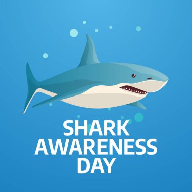 Köpekbalığı farkındalığı günü için kutlama şablonu. Köpekbalığı farkındalık günü vektör şablonu. Köpekbalığı vektör tasarımı. Düz köpekbalığı tasarımı. balık silueti.