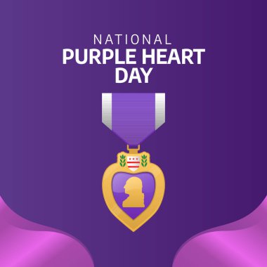 Ulusal Mor Kalp Günü kutlama şablonu. mor kalp tasarım şablonu. mor kalp madalya vektör tasarımı.