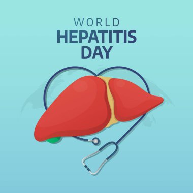 Dünya Hepatit Günü kutlama şablonu. Hepatit Günü Kutlama Tasarımı. Karaciğer vektör tasarımı yassı karaciğer tasarımı. Selamlama için pankart tasarımı.