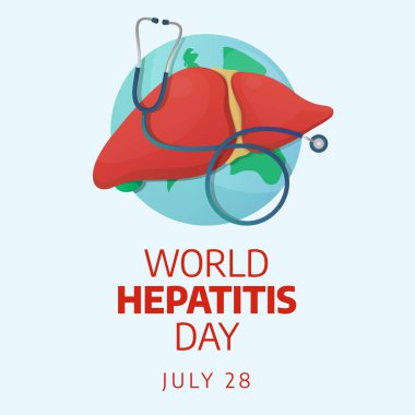 Dünya Hepatit Günü kutlama şablonu. Hepatit Günü Kutlama Tasarımı. Karaciğer vektör tasarımı yassı karaciğer tasarımı. Selamlama için pankart tasarımı.