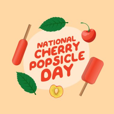 Ulusal vişneli dondurma günü şablonu kutlama için iyi. Kirazlı buzlu şeker tasarımı çizimi. kiraz vektör tasarımı. düz dizayn. 10 saniye..
