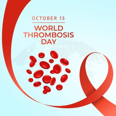 Dünya Trombozu Günü vektör tasarımı kutlama için iyi bir şablon. Kırmızı kurdele vektör çizimi. Kan hücresi çizimi. vektör 10.