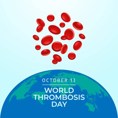 Dünya Trombozu Günü vektör tasarımı kutlama için iyi bir şablon. Kırmızı kurdele vektör çizimi. Kan hücresi çizimi. vektör 10.