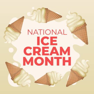 Ulusal Dondurma Ayı tasarımı kutlama kullanımı için iyi bir şablon. Buz vektörü görüntüsü. Dondurma çizimi. 10. vektör. Düz dizayn.