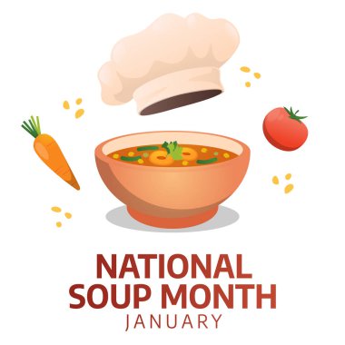 Çorba Ayı Kutlaması: Lezzetli Tasarımlar İçin Vektör Tasarım Şablonu. Görsellerinizi bu enfes temalı illüstrasyonla renklendirin. Ocak 'ın yemek zevkini onurlandırmak için mükemmel..