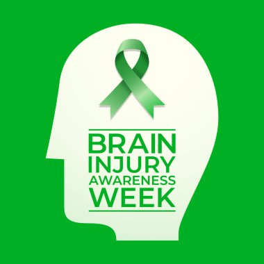 Beyin hasarı farkındalığı haftası tasarım şablonu. Yeşil kurdele vektör şablonu. Beyin hasarı illüstrasyonu. 10. vektör. Düz dizayn.
