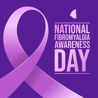 Ulusal Fibromiyalji Farkındalık Günü tasarım şablonu. mor kurdele vektörü. Kurdele vektörü. düz dizayn. 10 saniye..