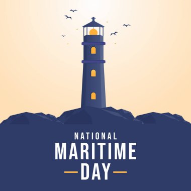 Ulusal Denizcilik Günü tasarım şablonu. Denizcilik vektör çizimi. Deniz feneri vektör tasarımı. düz dizayn. 10 saniye..