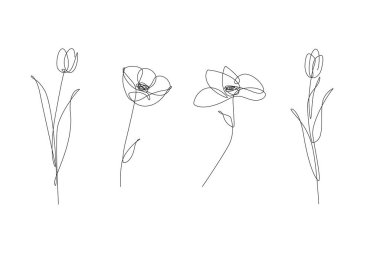 Çiçek sürekli çizgi çizimi. Çiçek süsü çizgisi çizimi. 10. vektör..