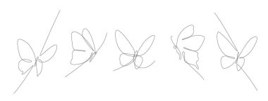 Kelebek sürekli çizgi tasarımı. Şiir elementi sürekli çizgi çizimi. Vektör çizgisi. monoline varlığı.