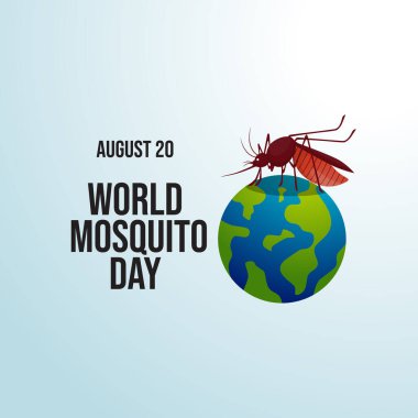 Dünya sivrisinek günü tasarımı kutlama için iyi bir şablon. Sivrisinek çizimi tasarımı. Düz sivrisinek tasarımı. 10 YIL. Dünya çizimi.