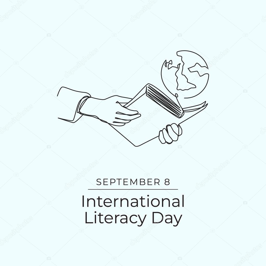 International Literacy Day. Line art design. Vector line art. Continuous line. Good for usage template. eps 10.